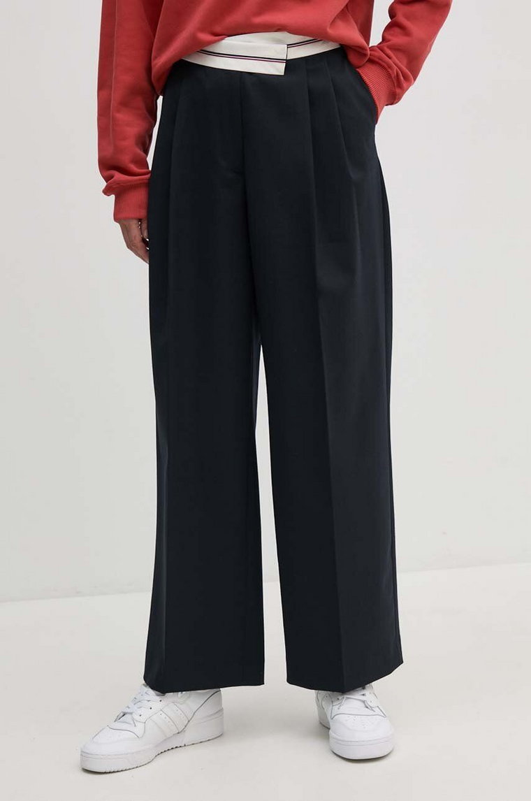 Tommy Hilfiger spodnie z domieszką wełny kolor granatowy proste high waist WW0WW42229