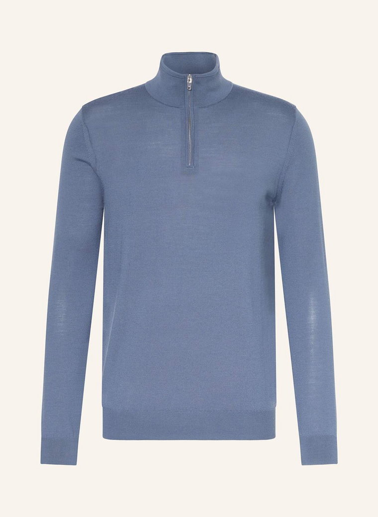 Reiss Sweter Typu Troyer Blackhall Z Wełny Merino blau