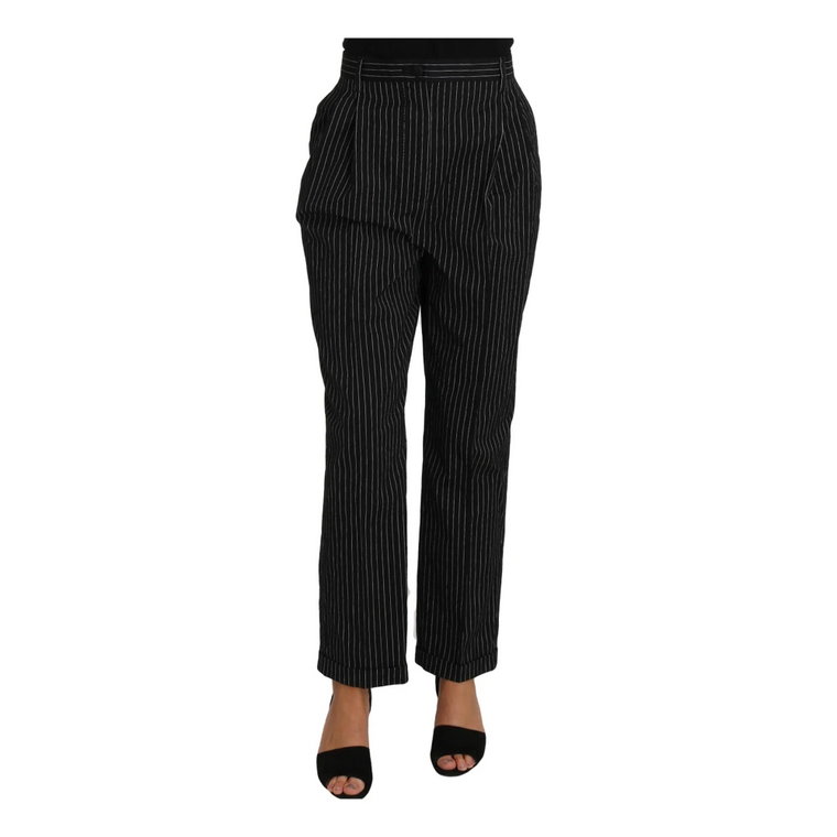 Black Pin Striped Dress Pants Cropped Straight Pant Dolce & Gabbana