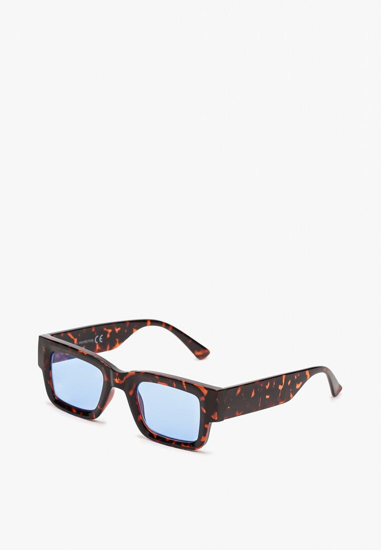 Brązowo-Niebieska Prostokątne Okulary Przeciwsłoneczne z Filtrem UV Elledenira