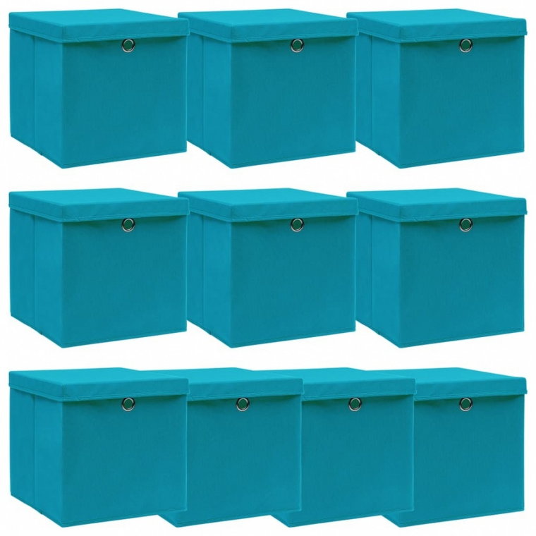 Pudełka z pokrywami, 10 szt., błękitne, 32x32x32 cm, tkanina kod: V-288376
