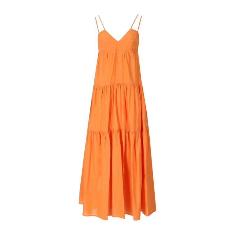 Pomarańczowa Sukienka Midi z Lnu Weili Zheng