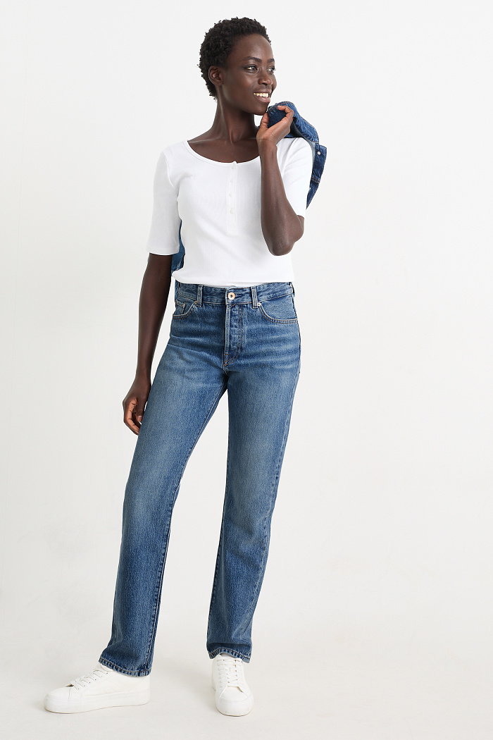 C&A Straight jeans-średni stan, Niebieski, Rozmiar: 34