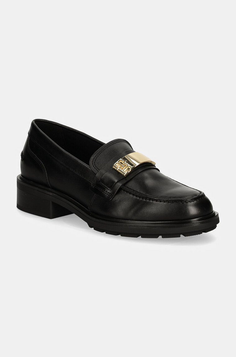 Tommy Hilfiger mokasyny skórzane TH LOGO LEATHER LOAFER damskie kolor czarny na platformie FW0FW08257