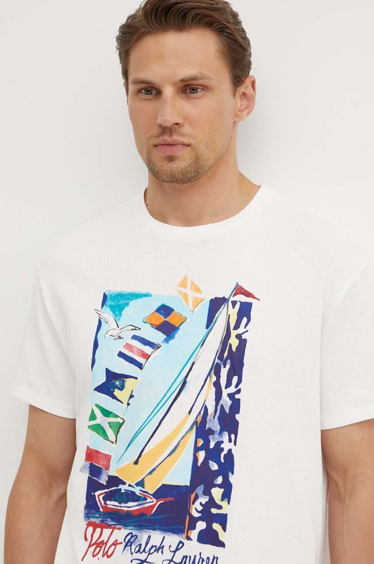 Polo Ralph Lauren t-shirt bawełniany męski kolor biały z nadrukiem 710926890