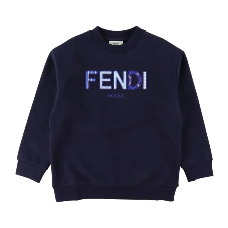Niebieskie Swetry z Haftowanym Wielokolorowym Logo Fendi