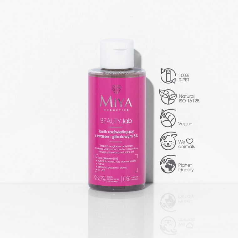 Miya Cosmetics Beauty Lab tonik Rozświetlający z Kwasem Glikolowym 5% Tonik do twarzy 150 ml