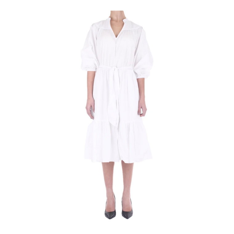 Biała Sukienka Midi z Paskiem Ralph Lauren