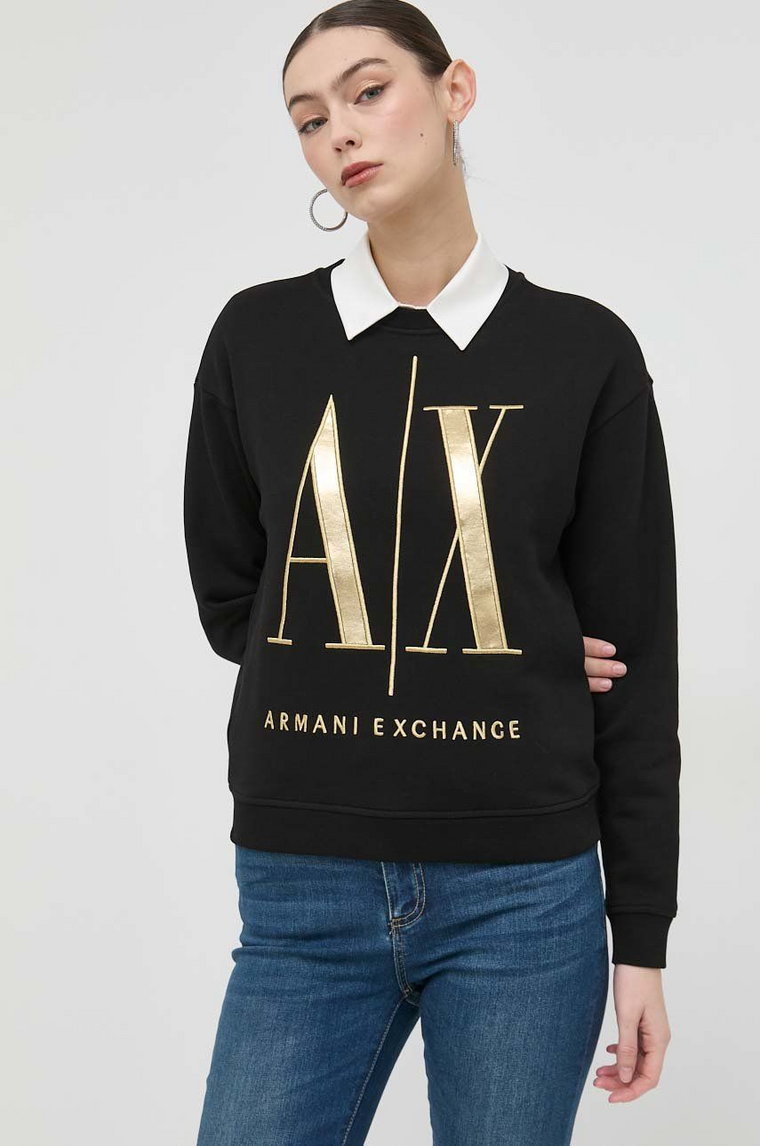 Armani Exchange bluza bawełniana damska kolor czarny z aplikacją 8NYM07 YJ68Z NOS