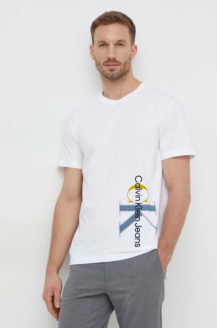 Calvin Klein Jeans t-shirt bawełniany męski kolor biały z aplikacją