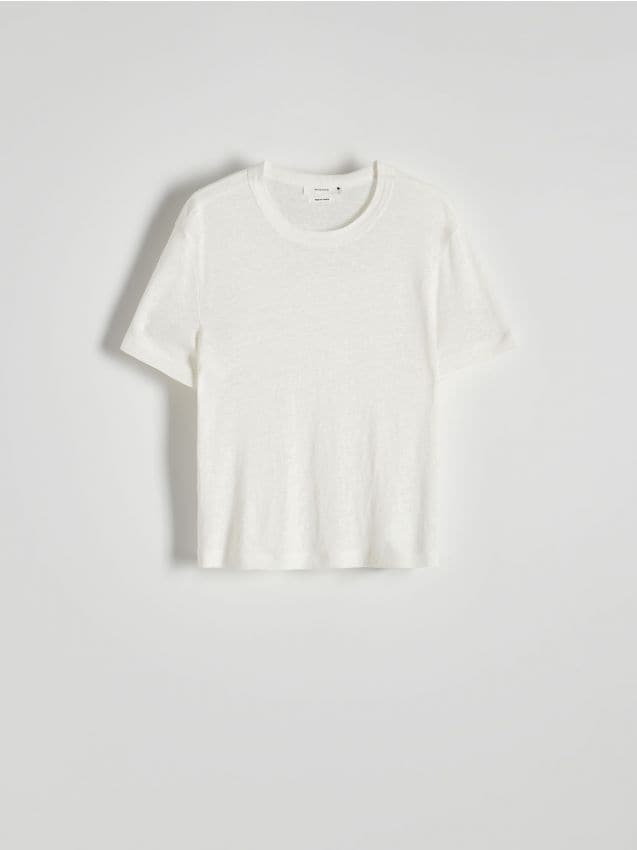Reserved - T-shirt z wiskozą i lnem - złamana biel