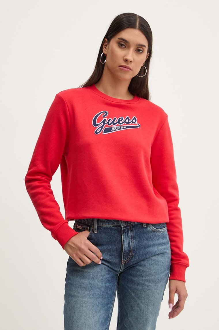 Guess Jeans bluza damska kolor czerwony z aplikacją W4YQ11 KC811