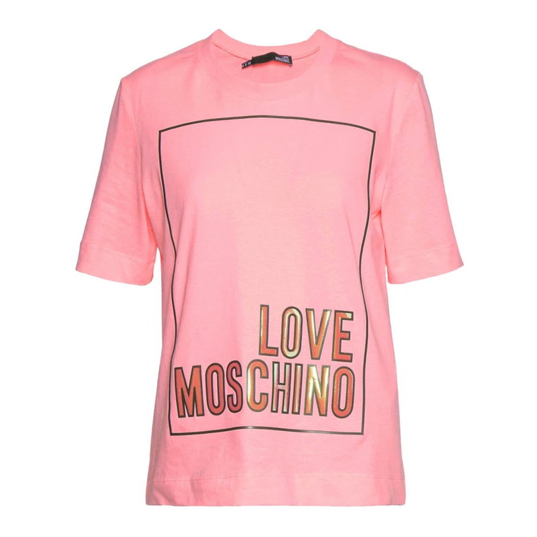 Fluorescencyjny Nadruk Logo na Bawełnianym T-Shircie Love Moschino