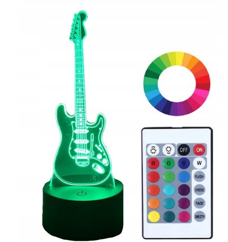 Lampka Nocna Z Imieniem Grawer 3D Led Gitara