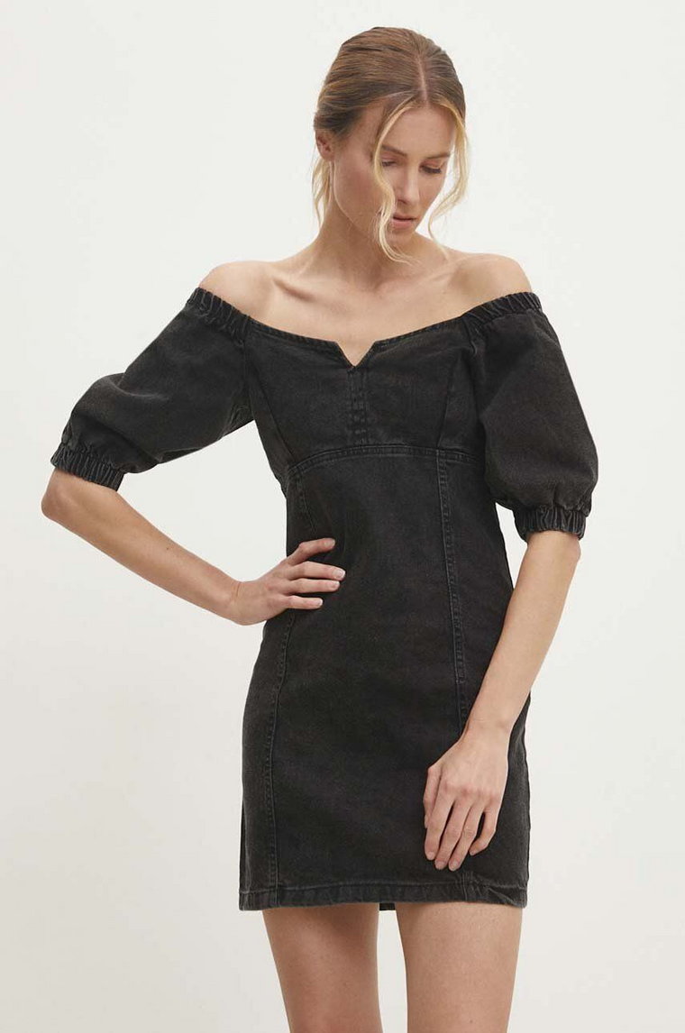 Answear Lab sukienka jeansowa kolor czarny mini rozkloszowana