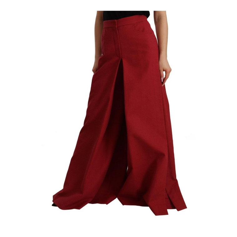 Luksusowe Czerwone Spodnie z Wysokim Stanem i Szerokimi Nogawkami Dolce & Gabbana