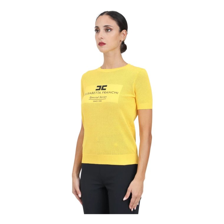 Żółty T-shirt z logo Rasato Elisabetta Franchi