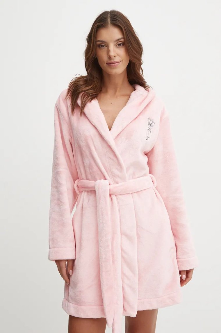 Juicy Couture szlafrok HOODED ROBE kolor różowy JCLRB224505