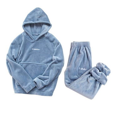 Zimowa piżama polarowa - Niebieski / Z kapturem / L/XL