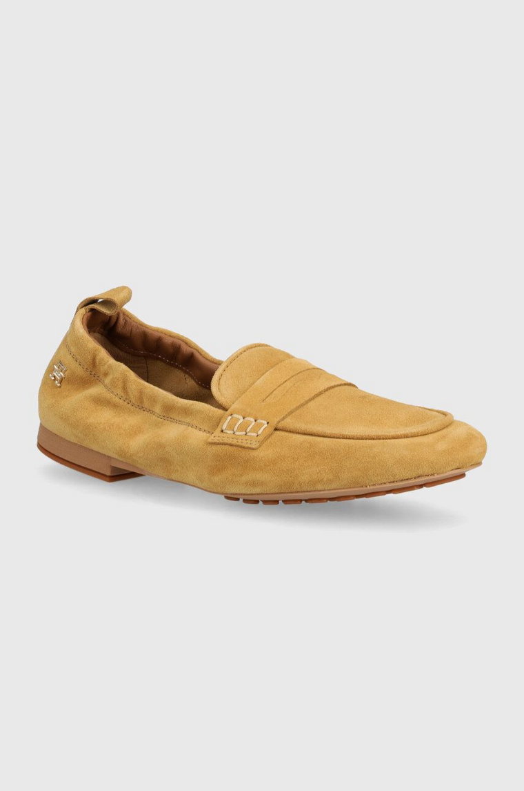 Tommy Hilfiger mokasyny zamszowe TH SUEDE MOCCASIN damskie kolor beżowy na płaskim obcasie FW0FW07714