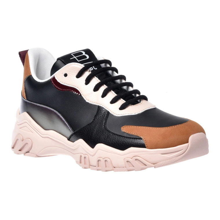 Tobacco and black eco-leather trainer Baldinini