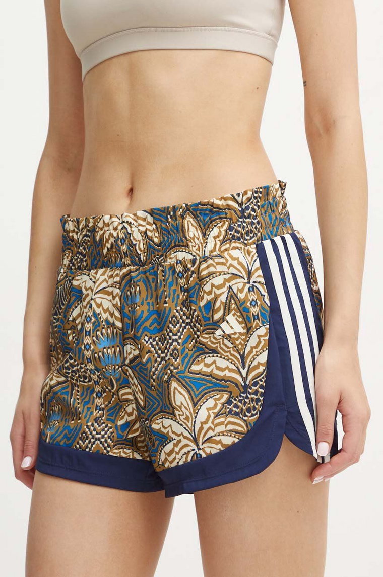 adidas Performance szorty x FARM Rio damskie kolor beżowy wzorzyste high waist IV9752