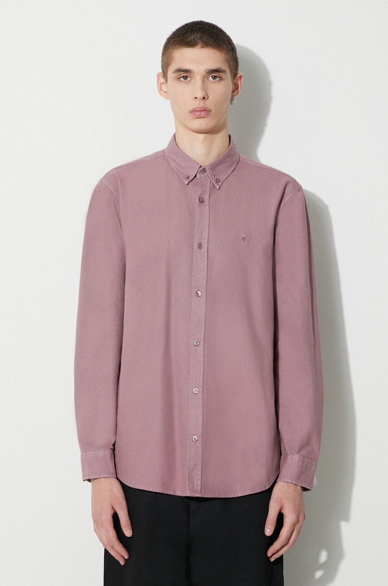 Carhartt WIP koszula jeansowa Longsleeve Bolton Shirt męska kolor różowy regular z kołnierzykiem button-down I030238.1XFGD