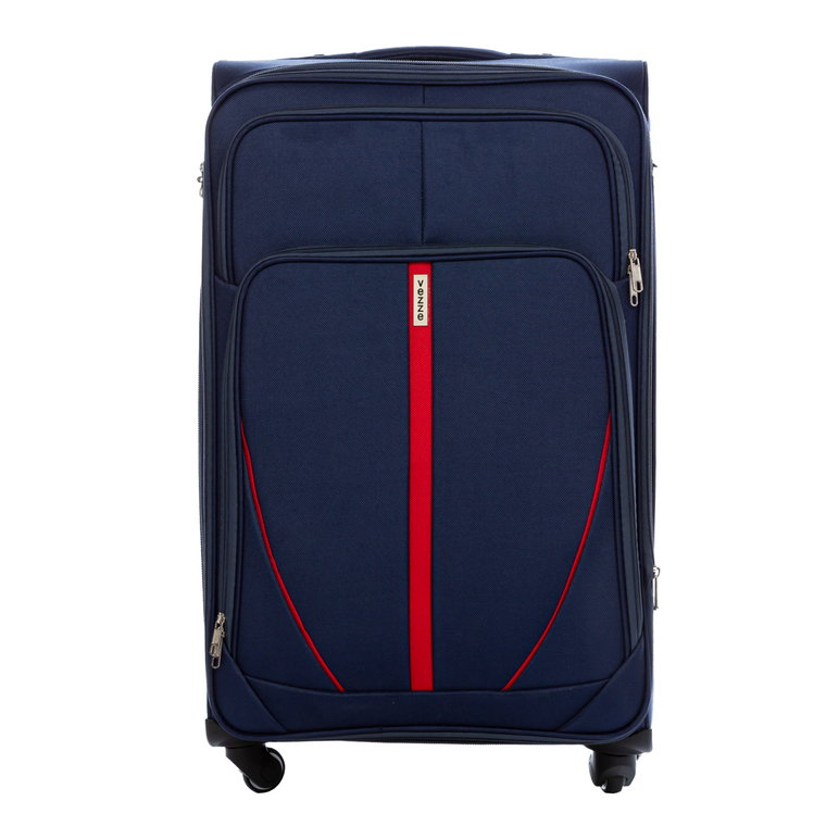 Elegancka walizka podróżna materiałowa duża GRANATOWA