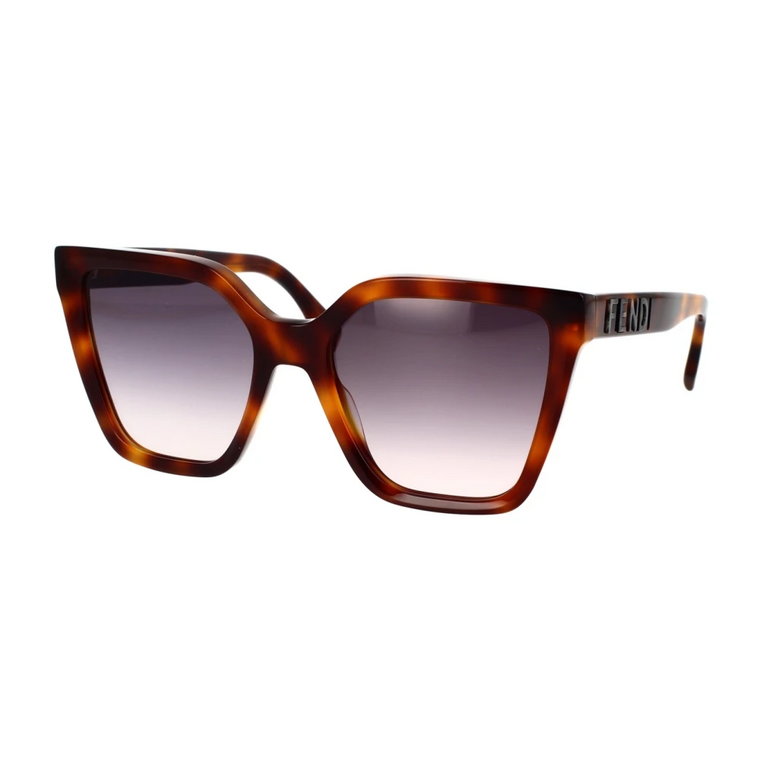 Efektowne geometryczne okulary przeciwsłoneczne z fioletowymi soczewkami gradientowymi Fendi