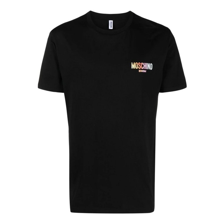 Tęczowe Logo Czarna Koszulka Moschino