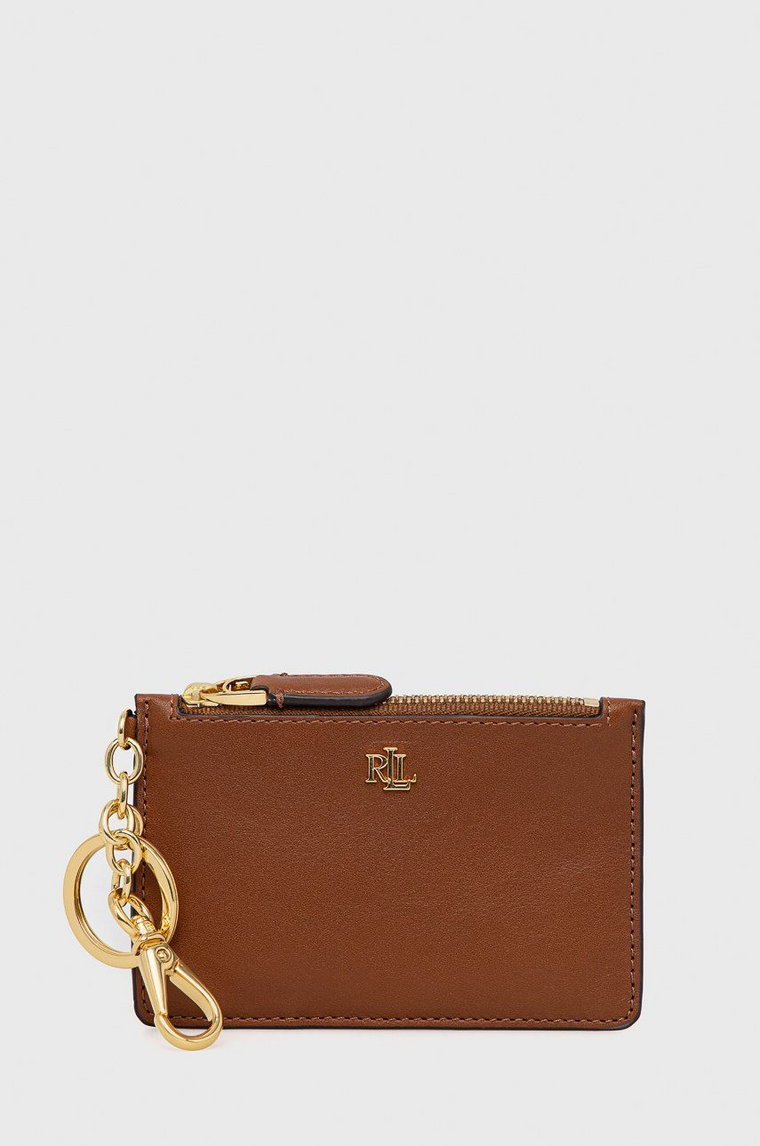 Lauren Ralph Lauren etui na karty skórzane 432876731001 damski kolor brązowy