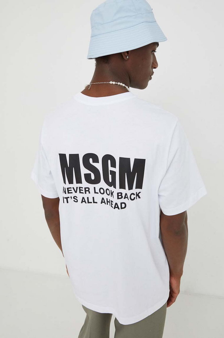 MSGM t-shirt bawełniany męski kolor biały z nadrukiem