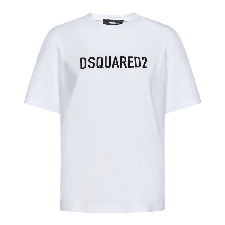 Biała Bawełniana Koszulka z Logo Dsquared2