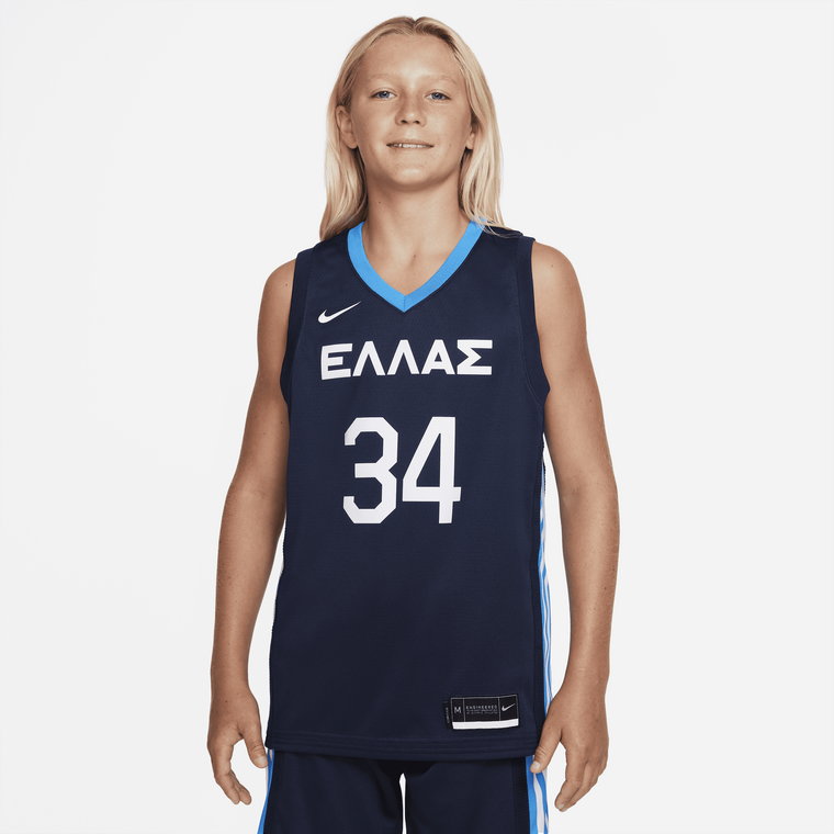 Koszulka do koszykówki dla dużych dzieci Nike Grecja (wersja wyjazdowa) - Niebieski