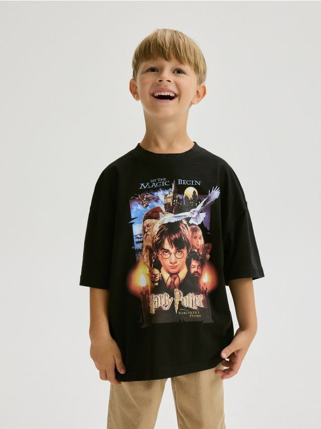 Reserved - T-shirt oversize Harry Potter - czarny