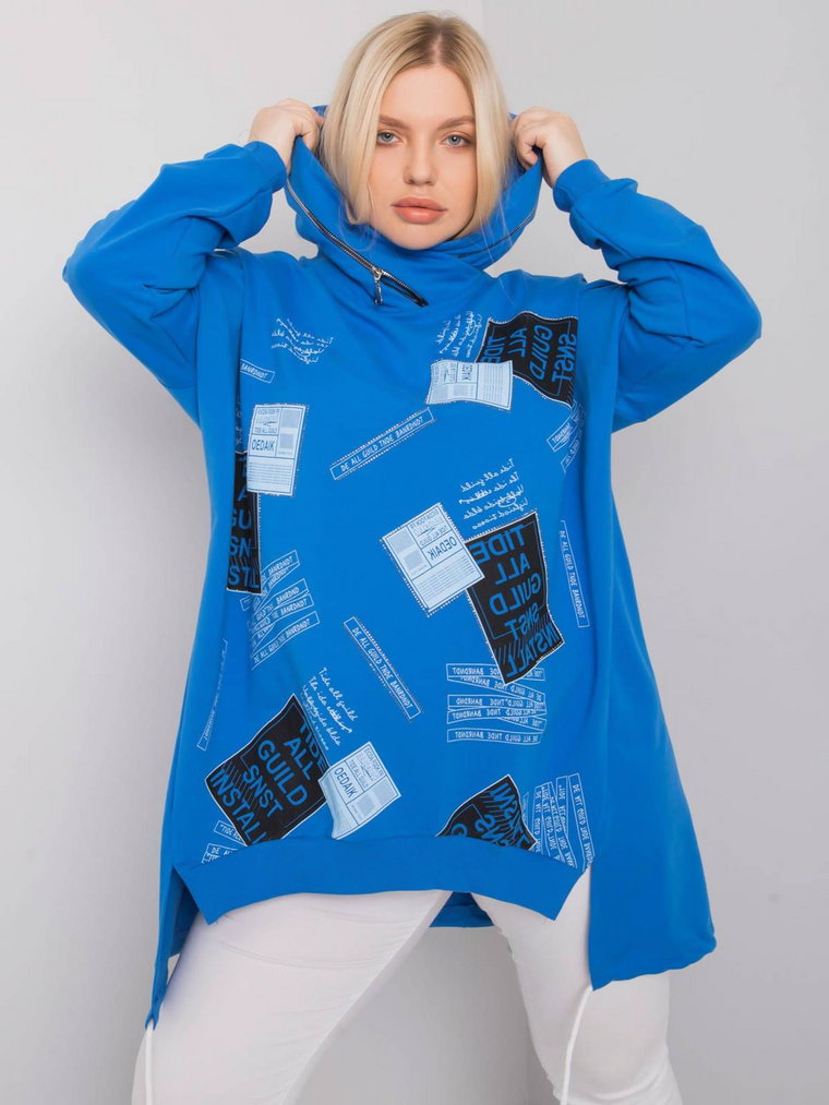 Bluza plus size ciemny niebieski casual wkładane przez głowę z kapturem kaptur rękaw długi dżety