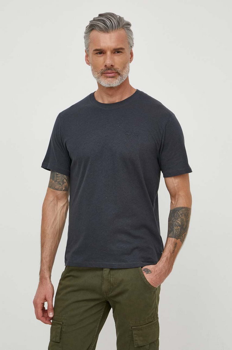 Pepe Jeans t-shirt z domieszką lnu kolor szary gładki