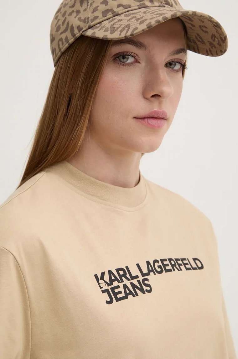 Karl Lagerfeld Jeans t-shirt bawełniany damski kolor beżowy