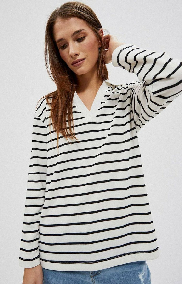 Luźna bluza damska w paski 4011, Kolor biało-czarny, Rozmiar XL, Moodo