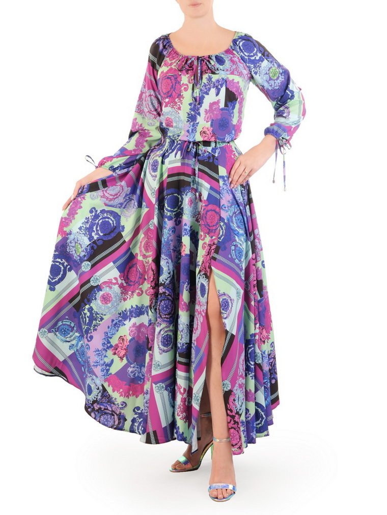 Sukienka maxi, elegancka kreacja z rozcięciem 34079
