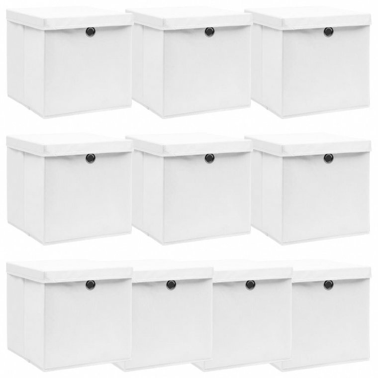 Pudełka z pokrywami, 10 szt., białe, 32x32x32 cm, tkanina kod: V-288352