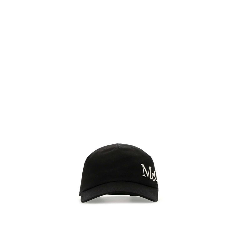 Elegancka czarna czapka baseballowa z gabardyny Alexander McQueen