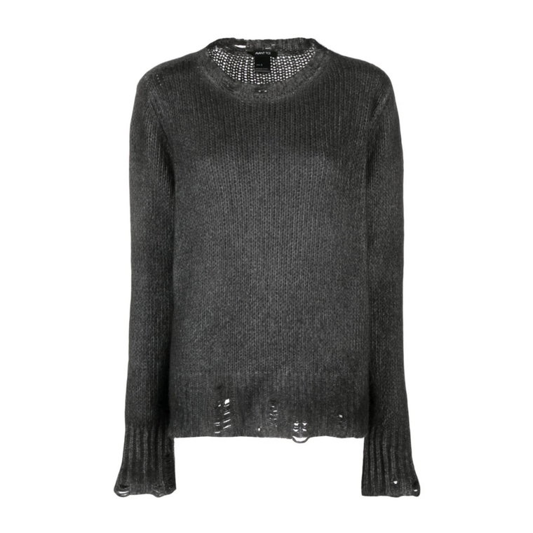 Czarny Zniszczony Sweter z Efektem Wyblakłym Avant Toi