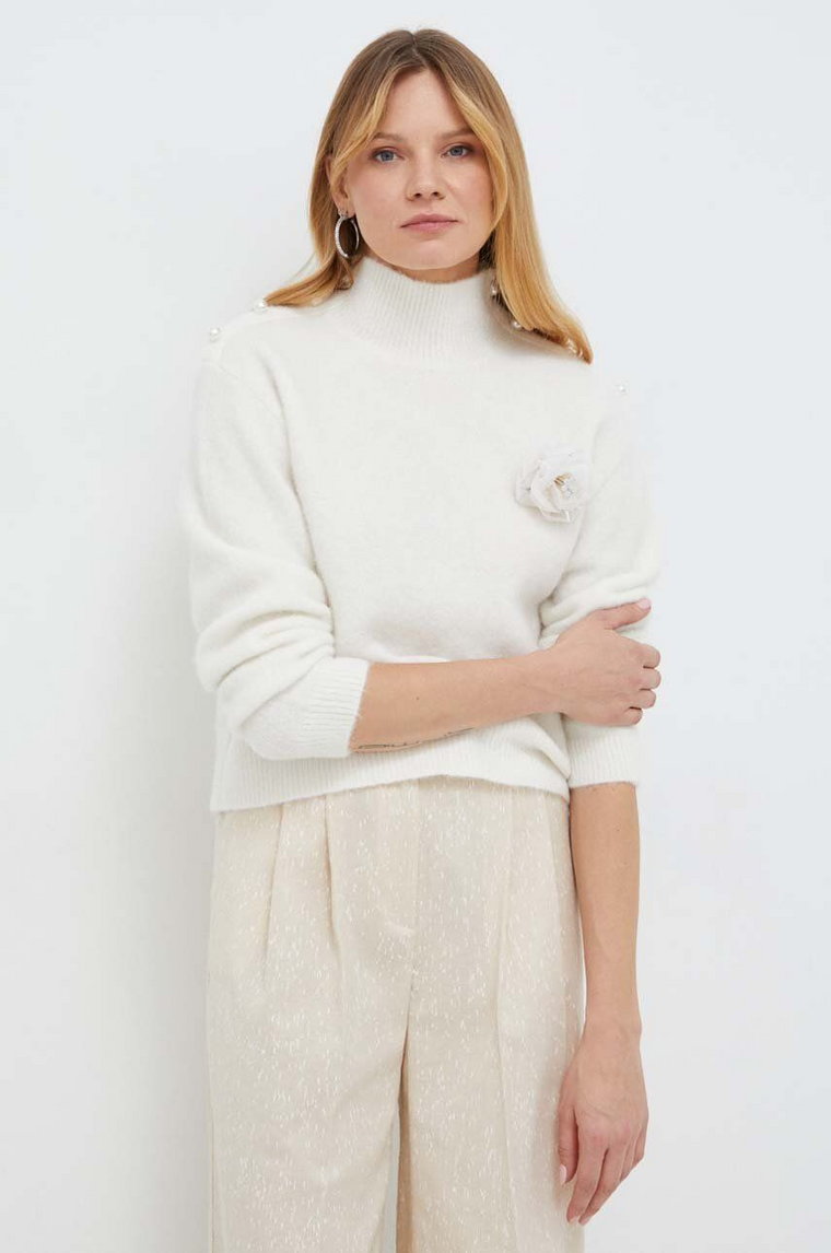 Custommade sweter wełniany Tone damski kolor beżowy ciepły z półgolfem 999289363