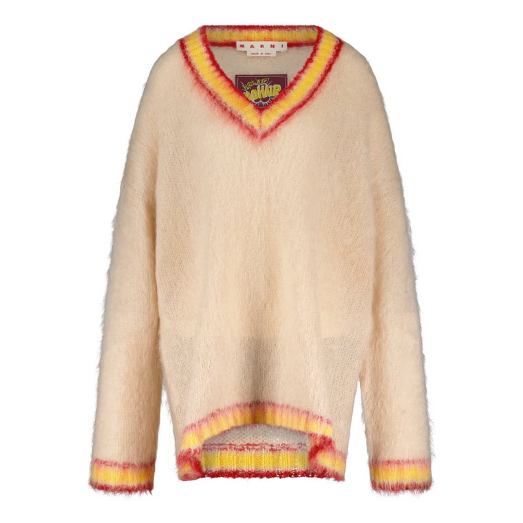 Sweter z mieszanki mohairu z dekoltem w serek Marni
