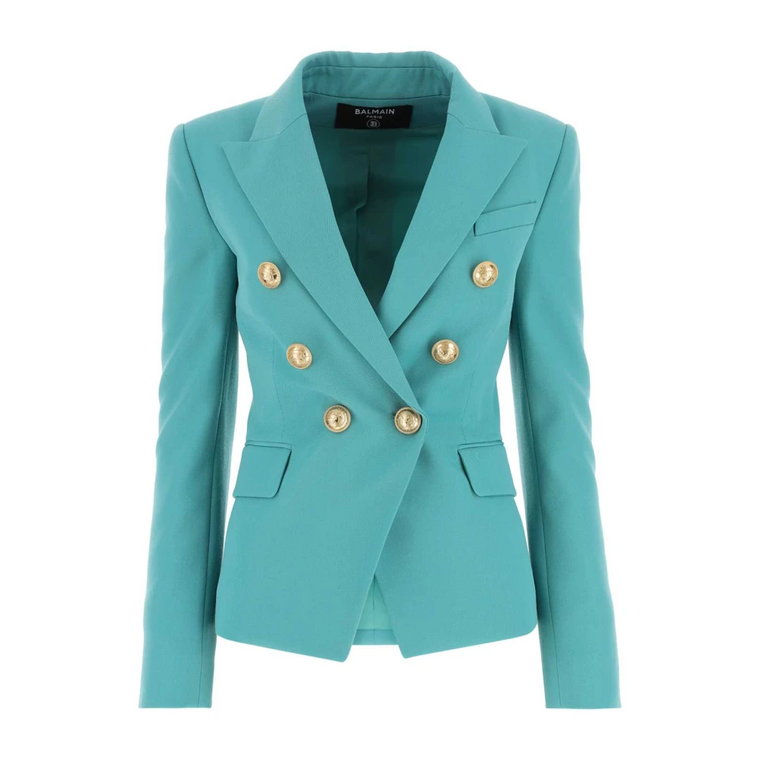 Stylowy Sea Green Wełniany Blezer Balmain