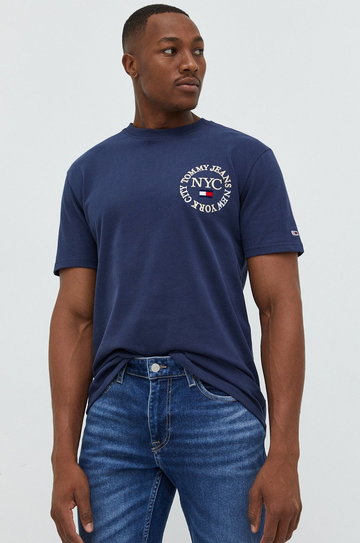 Tommy Jeans t-shirt bawełniany DM0DM14008.9BYY kolor granatowy z aplikacją
