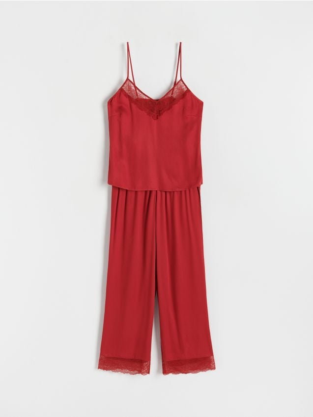 Reserved - Dwuczęściowa piżama z koronką - czerwony
