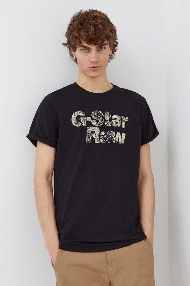 G-Star Raw t-shirt bawełniany męski kolor czarny z nadrukiem