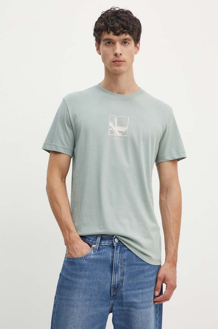 Calvin Klein Jeans t-shirt bawełniany męski kolor zielony z nadrukiem J30J325687